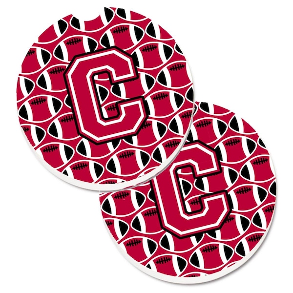 Carolines Treasures Letter C Football Crimson and White Cup Holder Car Coaster, PK2 CJ1079-CCARC - main